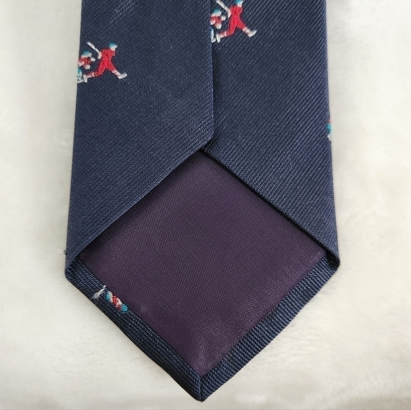 Lands' End Direct Merchants Silk Navy Blue Baseball Player Catcher Necktie Tie - Picture 9 of 11